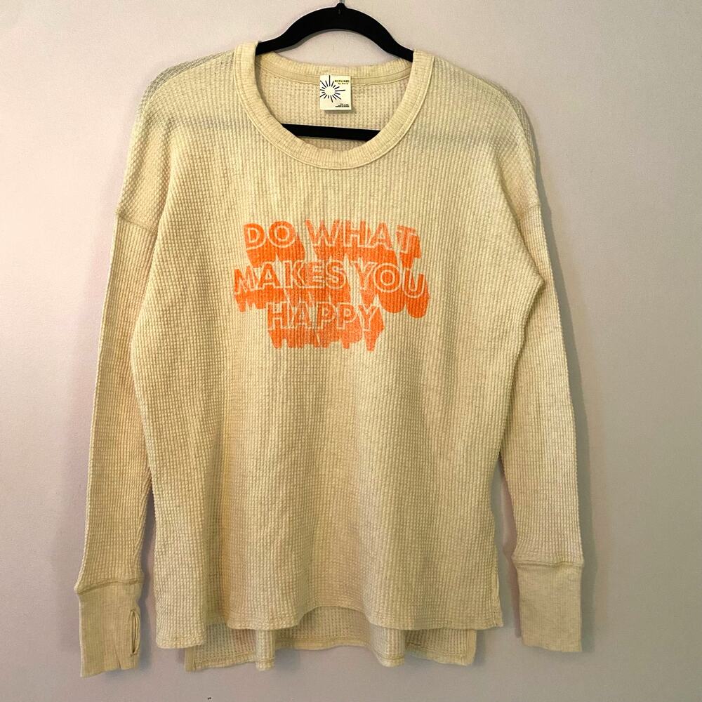 Offline by Aerie Cream Thermal Happy Long Sleeve Shirt Lounge Women's size XS